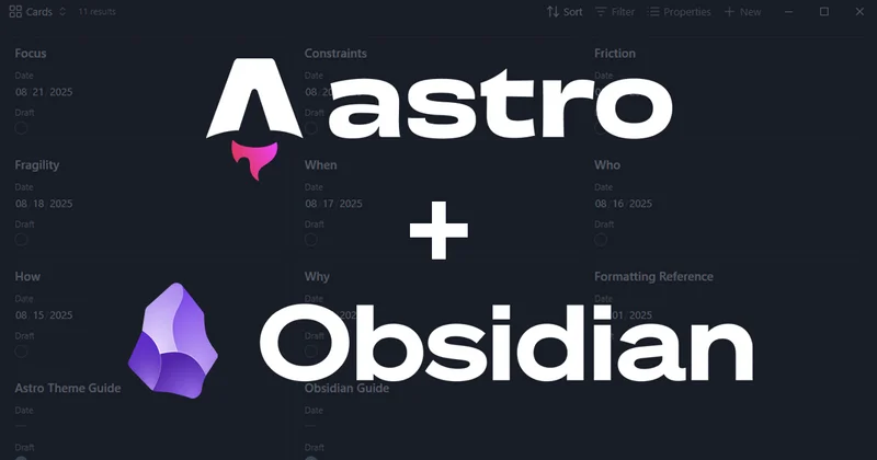 Astro and Obsidian logos stacked vertically with a "+" (plus) sign between them.